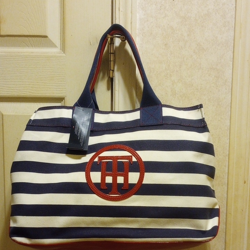 Tommy Hilfiger Striped Tote with Red Accents